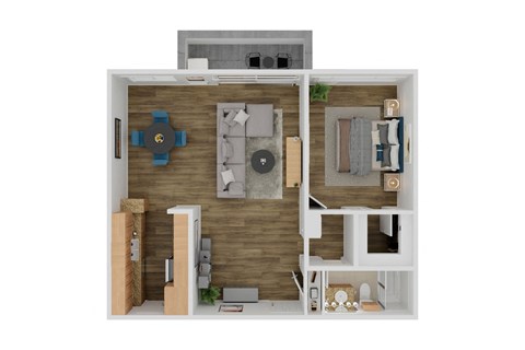 Floor plan for 1 bed, 1 bath, 775 sqft